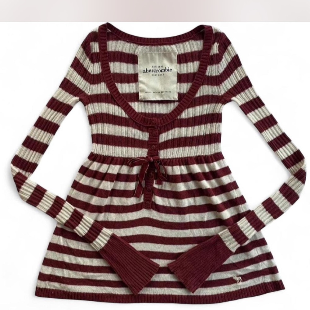 ISO!!! Abercrombie & Fitch Maroon and White Striped Long Sleeve - Picture 2 of 3